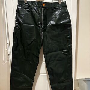 Rodebjer Straight Leg Vinyl Coated Pants Dark Green